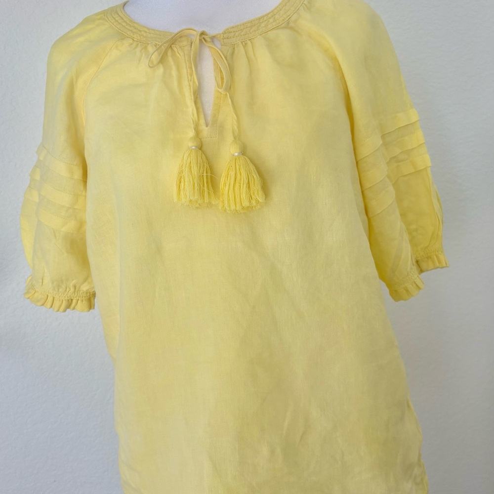 Talbots Lemon Yellow Linen Tassel Peasant Top